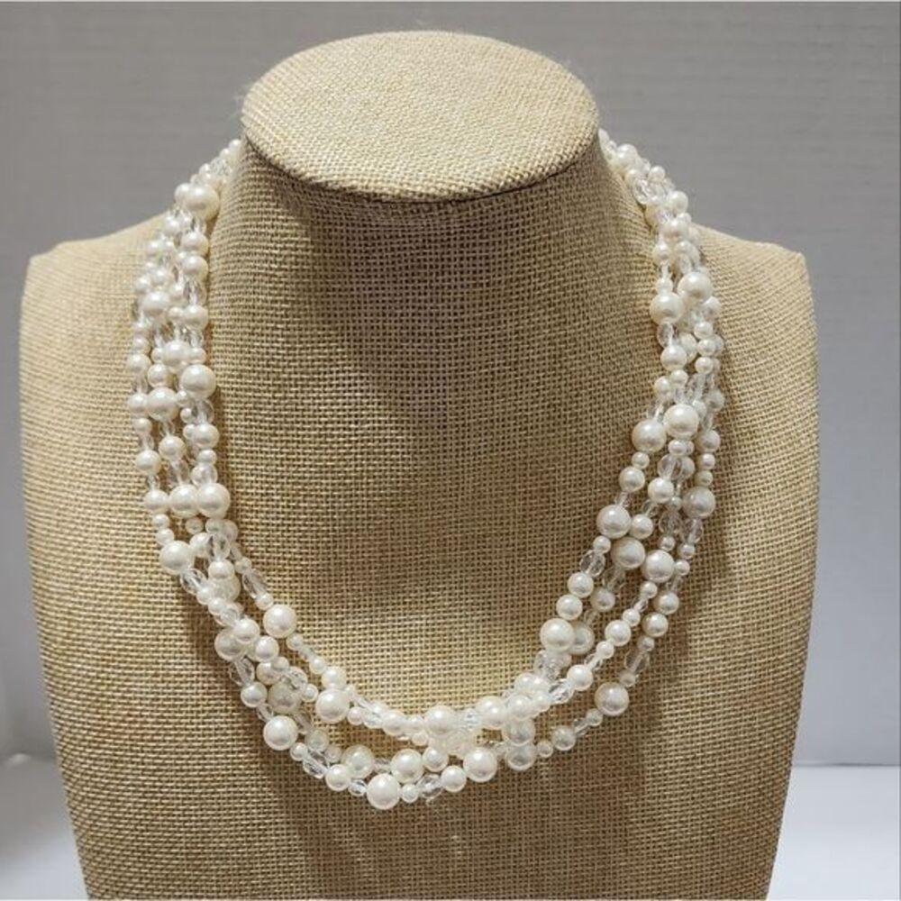 Treska multi strand pearl and glass necklace